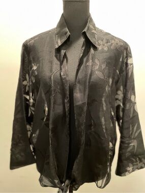 Banana Bay Open Tie Front Blouse Size XL Black Whimsigoth Vintage 90s Inspired